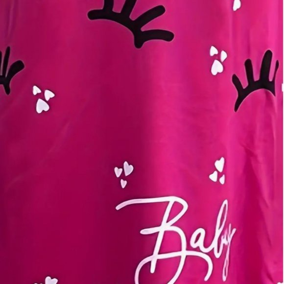 Eyelash Print Nightdress, Spaghetti Strap Sleep Dress.  Fun & Flirty!  Rose Red - Picture 3 of 4